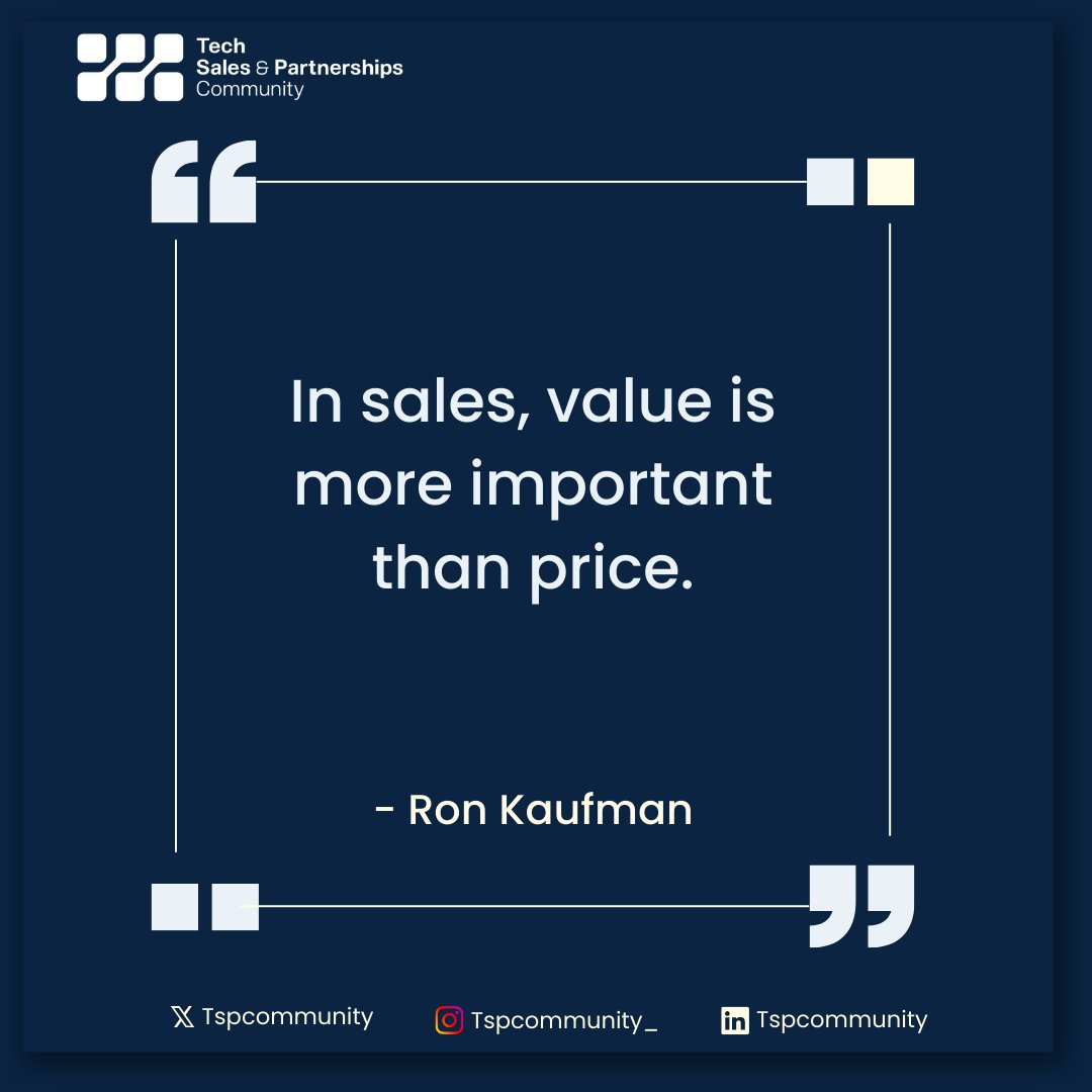 Hello Tech sales pros💙

As we start the week, remember to lead your sales conversations from a value standpoint.

#salesquote #techsales