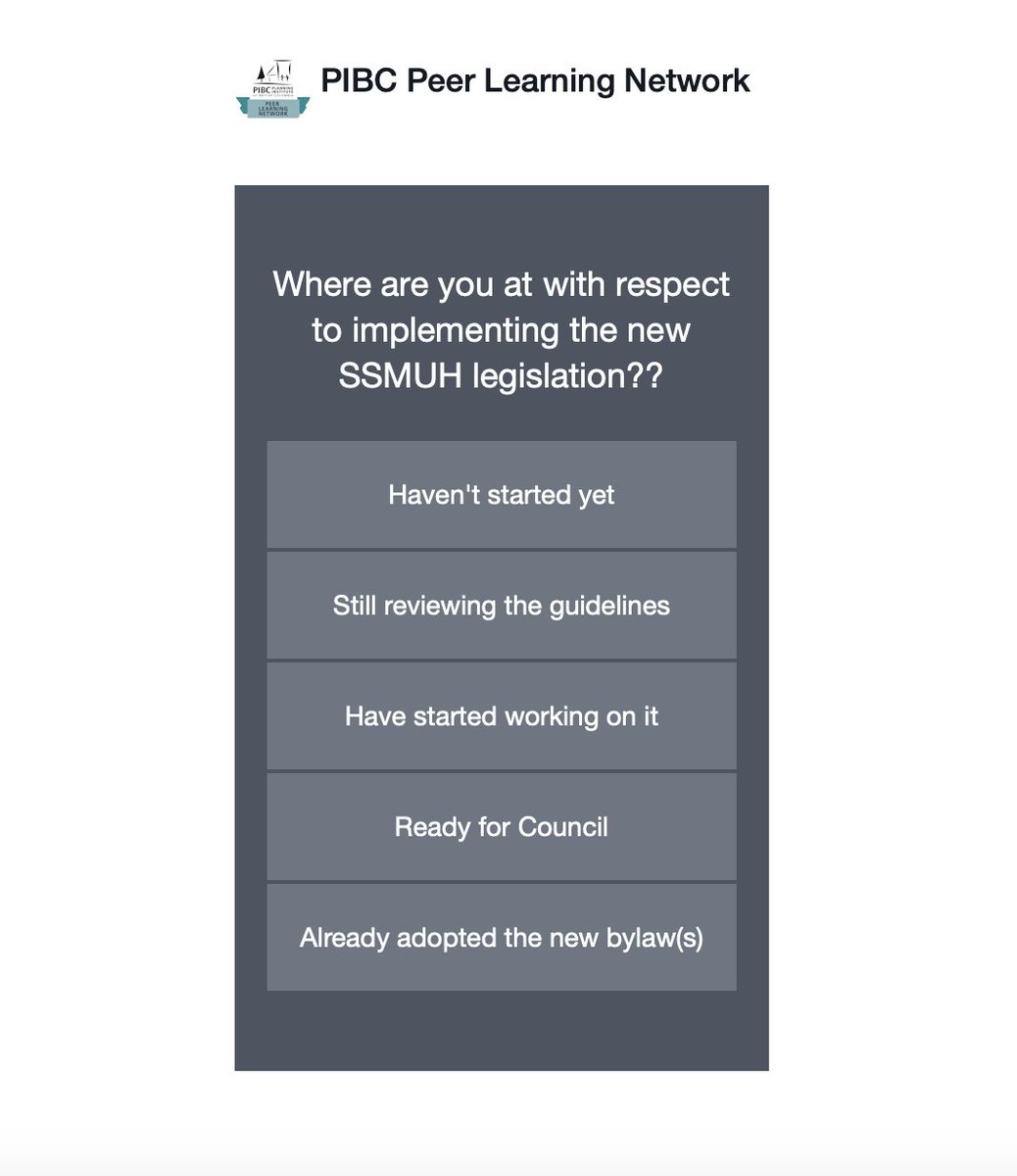 _PIBC's tweet photo. Planners - where are you at with respect to implementing the new SSMUH legislation? Let your peers know! Take the short poll on the PIBC PLN Peer Discussion Forum - you may have the answer or solution someone is looking for!
https://t.co/AOhUztUhns
#PIBCPLN https://t.co/yT0P6V4Rin
