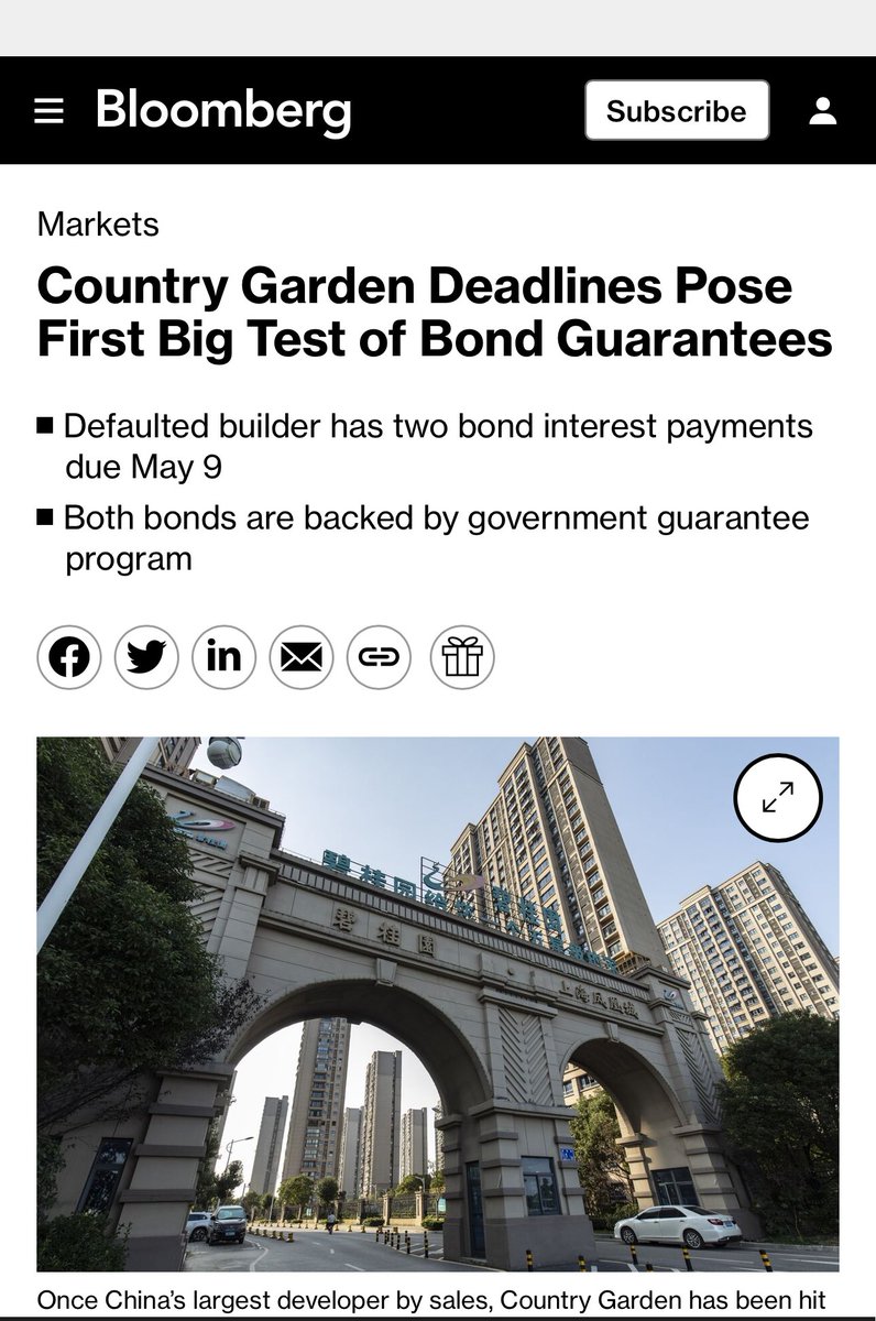 Country Garden must pay $9.1 Million in two bond interest payments by May 9 'Both bonds are backed by government guarantee program' 'One of China’s most indebted developers is facing two bond-payment deadlines this week that could provide the first major test for a…