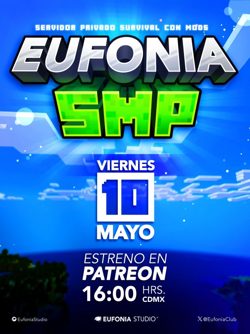 EUFONIA SMP

Nuestro servidor privado de Minecraft con Mods dará inicio el día Viernes 10 de Mayo a las 4:00PM CDMX

Contenido original de Minecraft, Items especiales, Dimensiones, Mobs, Dungeons, Bosses.

Únete a nuestro Patreon para jugar desde 3USD!
patreon.com/eufonia