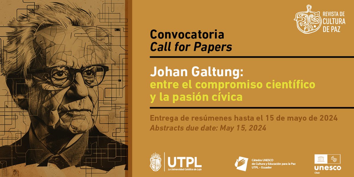 Estimados colegas, todos invitados a participar del monográfico: Johan Galtung entre el compromiso científico y la pasión cívica, como parte del volumen VIII de la <a href="/PazRevista/">Revista de Cultura de Paz</a> . 
Acompáñenos en este homenaje póstumo a J. Galtung. revistadeculturadepaz.com/index.php/cult…