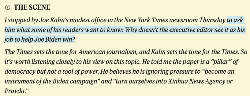 In less than a week, we've gone from the @nytimes being mad about not scoring a sit-down interview to this crazy claim about pressure to turn into state media to help the president's campaign.  

Here's an idea: less whining, more journalism.