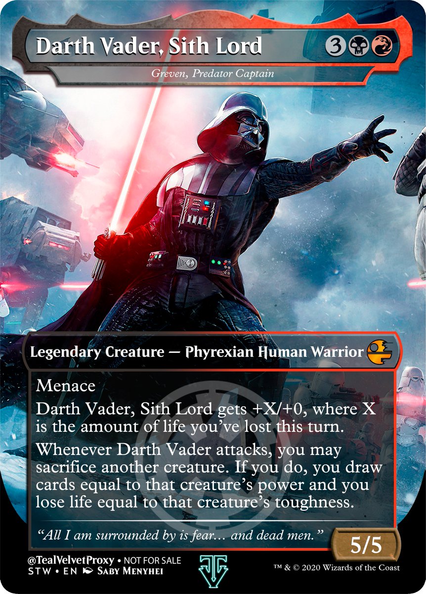 I was gonna do something cooler but i ran out of time, and i don't wanna miss on #RevengeOfThe5th so... Here's some kind of TEASE i guess?

Art by: @menyhei 
Support Artists! Always!
#mtgproxy #mtgalter #mtgedh #mtg #Maythe4thBeWithYou #StarWars #StarWarsDay2024 #edh #mtgtcg