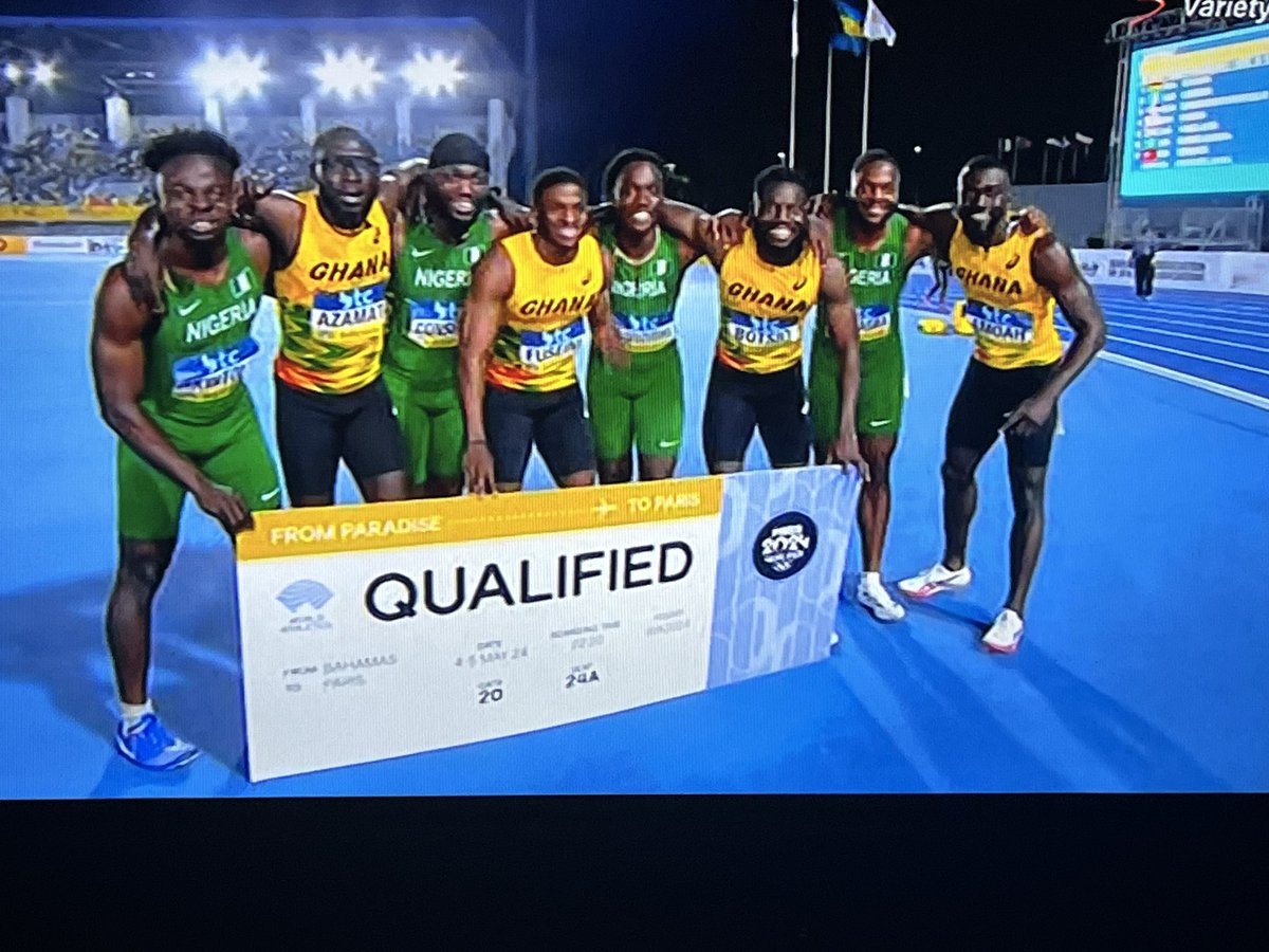 🇬🇭ALLEZ PARIS 

Team Ghana secure a Paris Olympic ticket, finishing 1st in 38.29s in the 4x100m relay.

#GTVSports