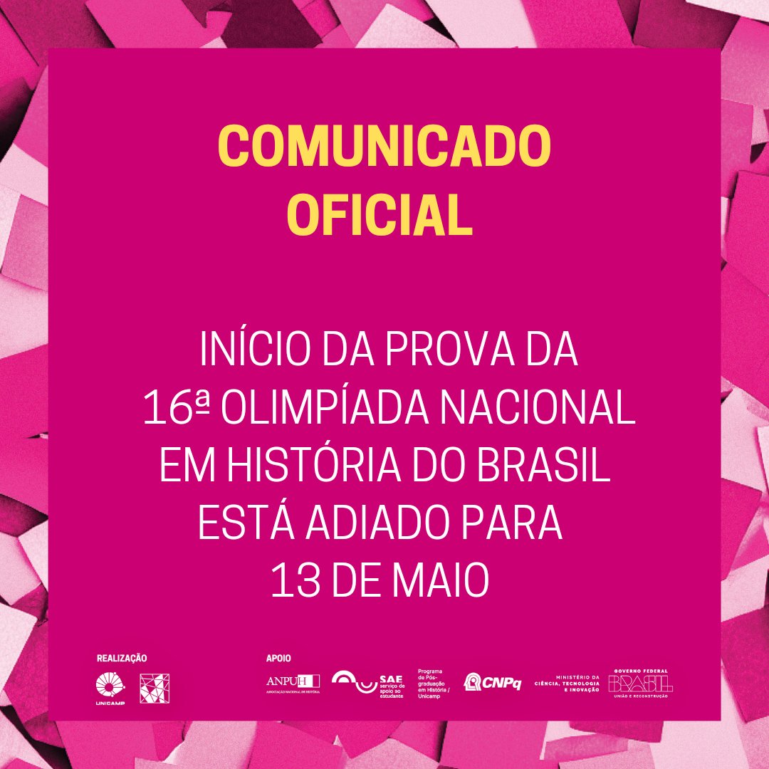 Comunicamos que, diante da trágica situação enfrentada pelos estudantes e professores do Rio Grande do Sul e Santa Catarina, o início das provas está adiado para a segunda-feira (13/5). A montagem das equipes fica estendida em uma semana. Veja o comunicado onhb.com.br