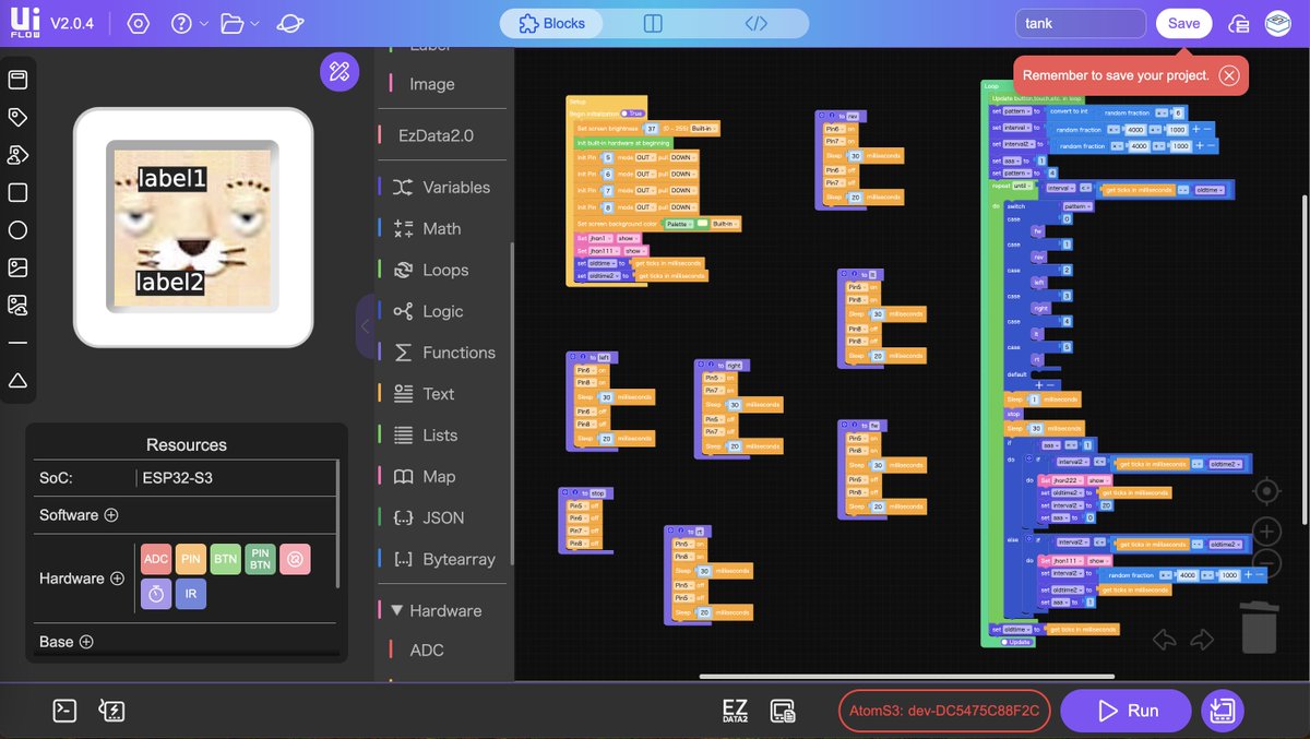 GEH00073's tweet image. 自作連結式キャタピラ版 &quot;テレビのジョン&quot; クローラーをバージョンアップしました！
Li-Poを固定しSTAMP S3を差し込んで起動するようにしています。
プログラムもUIFlow2の機能がだんだん充実してきたので使ってみました(^_^)

#M5Stack #ATOMS3 #UIFlow #テレビのジョン #クローラー