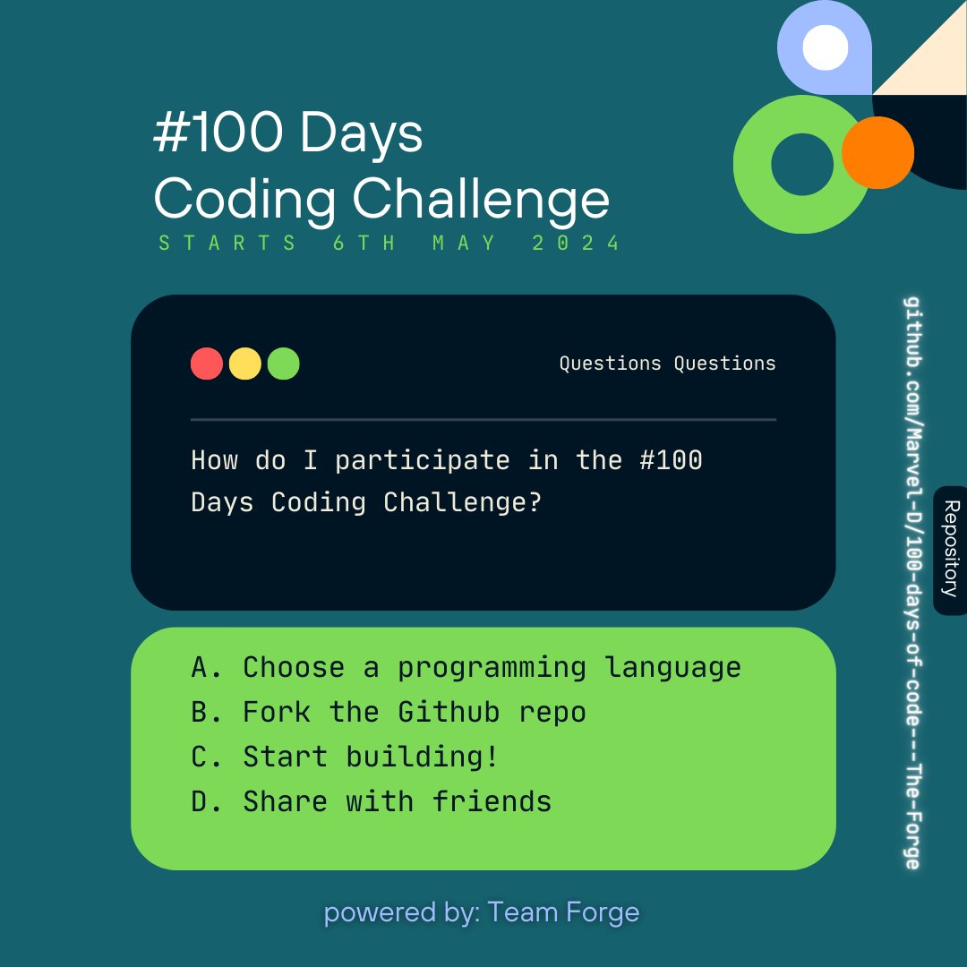 bigembee's tweet image. #100DayCodingChallenge with the guys @AlozieMiracleP2
@Marvel_at_Don
For the next 100 days, we'll be pushing ourselves to code every day, with the flexibility to dedicate anywhere from 5 minutes to 6 hours.
We're eager to see how many projects we can create by the end of this.