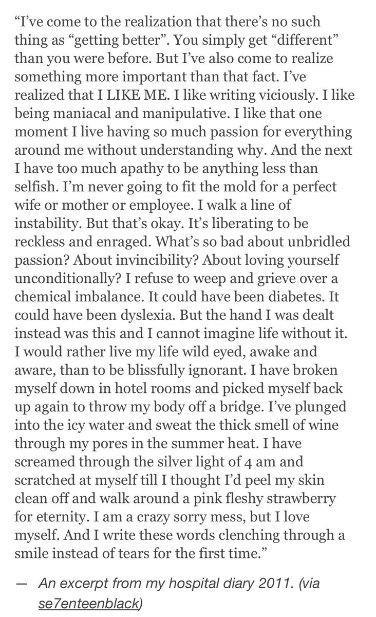 On this day 10 years ago, May 5th 2014, Halsey shares on tumblr an excerpt from the diary she kept while at the hospital when she was 17

“It’s liberating to be reckless and enraged What’s so bad about unbridled passion? About invincibility? About loving yourself unconditionally?
