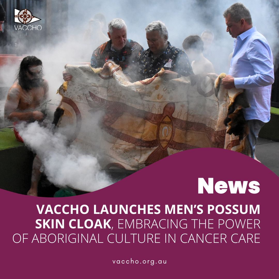 VACCHO is proud to launch a special Men’s possum skin cloak in a groundbreaking initiative aimed at supporting Aboriginal and Torres Strait Islander cancer patients on their healing journey. Read full news story > buff.ly/3Qz2o0S #VACCHO #LatestNews #PossumSkinCloak