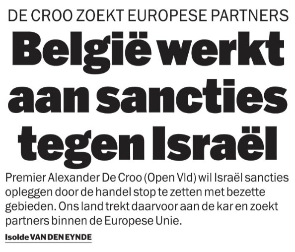 Als sinds oktober pleit @carolinegennez voor harde sancties tegen Israël. Goed dat de premier eindelijk volgt. Nu ook effectief doen. Het geweld in #Gaza moet stoppen.