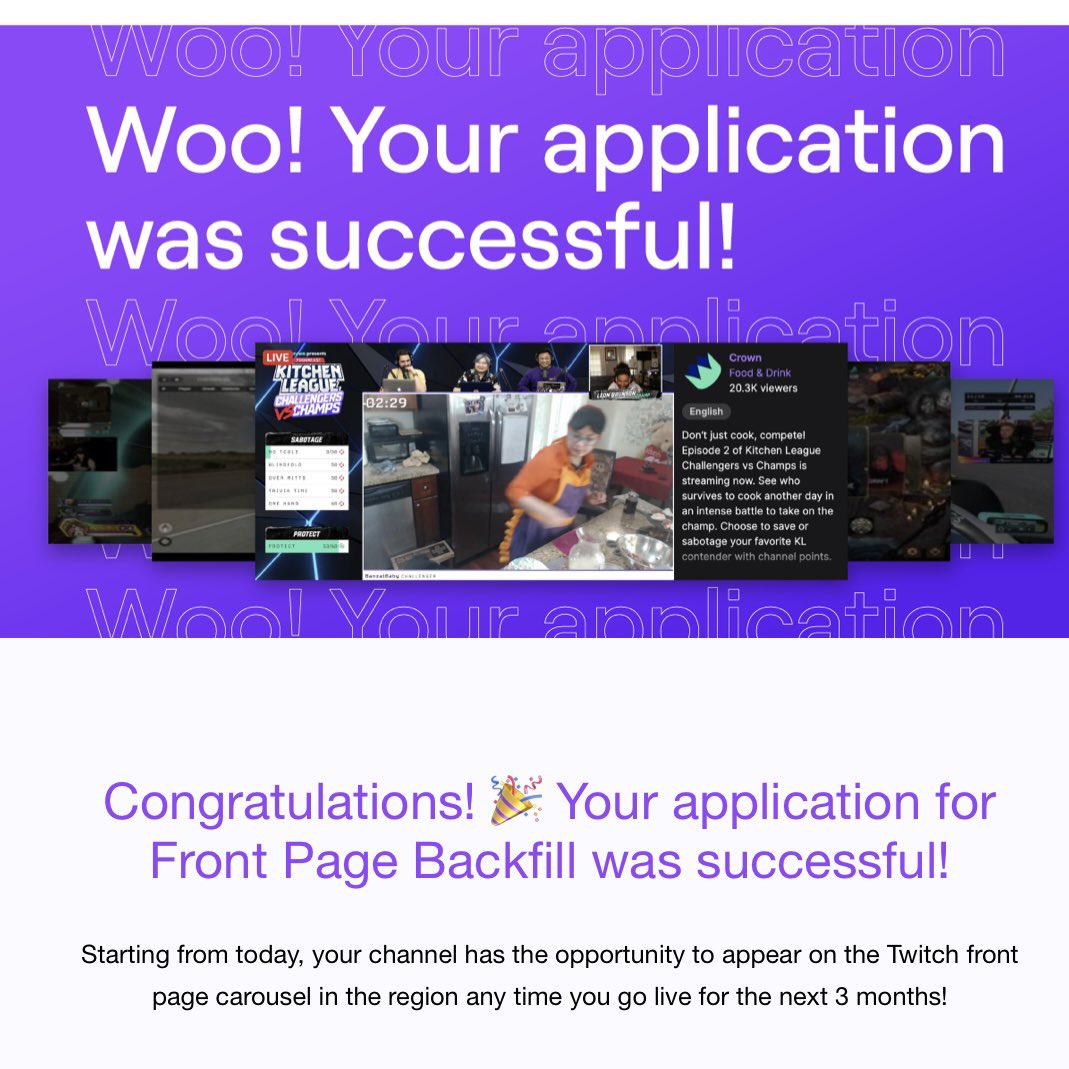 Congratulations to everyone today who got accepted on the Front Page Carousel for @Twitch EAPAC! I’m super excited to be part of this rotation, showcase our cozy corner and bring more IRL to life with upcoming travels! 💜