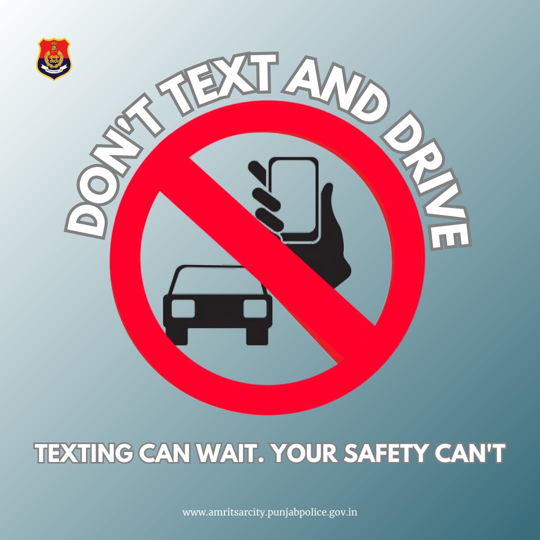 ਧਿਆਨ ਸੜਕ 'ਤੇ ਰੱਖੋ - ਸੰਦੇਸ਼ ਉਡੀਕ ਕਰ ਸਕਦੇ ਹਨ। ਤੁਹਾਡੀ ਸੁਰੱਖਿਆ ਇੱਕ ਸੰਦੇਸ਼ ਨਾਲੋਂ ਵੱਧ ਕੀਮਤੀ ਹੈ।

Stay focused on the road – texting can wait. Your safety is worth more than a message.

#SafetyFirst
#EyesOnTheRoad