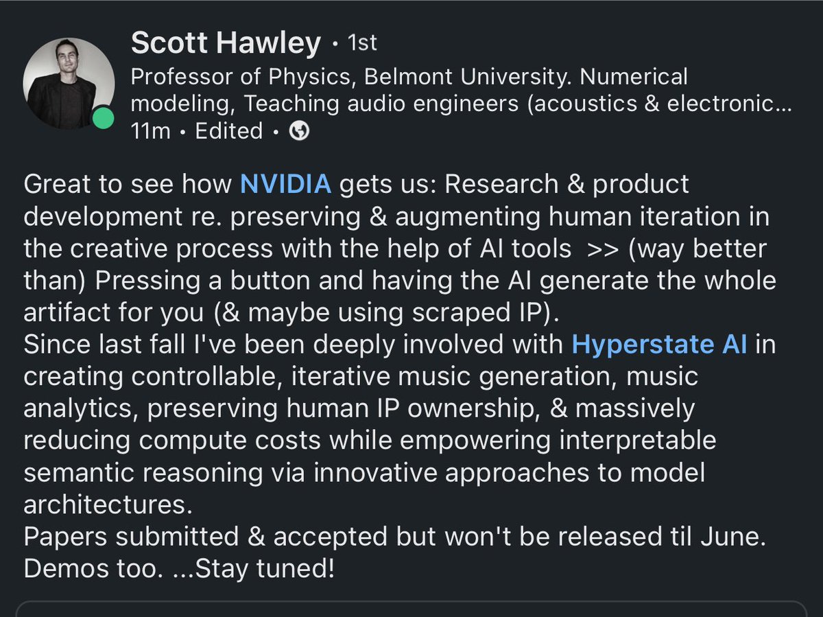 @drscotthawley  of @Hyperstate_AI summarizing many of the reasons I’m so passionate about what we are working on and how we can chart a new path for creativity, capital and community to flow, in this age of great change. #lfg #ai #musictech