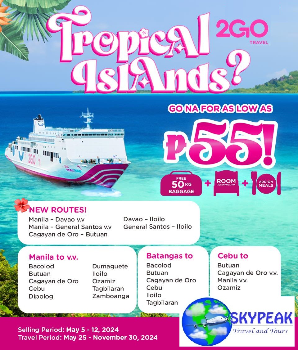 Oh shux, may sea sale! Book na for as low as P55. Book from May 5 - 12, 2024 and sail from May 25 - Nov 30, 2024! Pm us at fb.com/skypeaktravela… #ShipNatinTo #2GOMasikap #2GOMasigla #SamaSamaTayoSa2GO #2GOSafeTravels #go2GO #Skypeak @2go_travel