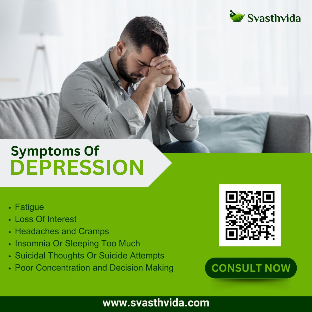Recognizing the Signs of Depression?
Let's talk about it with Swasthvida🌿
Ayurveda can help beat depression! 🌿✨
#mindbodyspirit #ayurveda #ayurvediclife #ayurvedicTreatment #depression #mentalhealth #holistichealing
