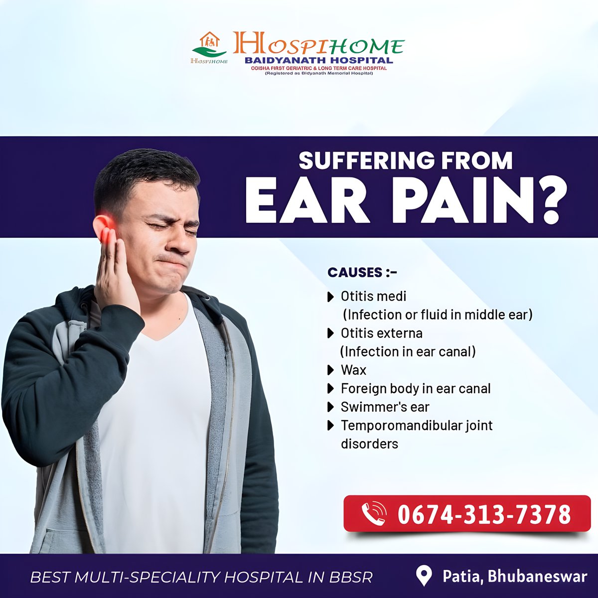 Suffering from ear pain?
Causes:
☑ Otitis medi
☑ Otitis externa
☑ Wax
☑ Foreign bod in ear canal
☑ Swimmer's ear
☑ Temporomandibular joint disorders
Find us on Google g.page/r/CcXCTBYmiBRb…
#bestdoctors #earinfection #earproblems #ENTSpecialist #entsurgeon #nursingcare