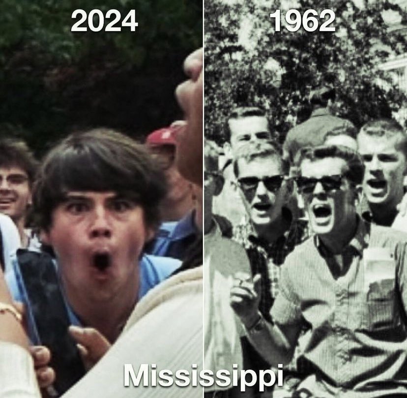 Racism is still alive and thriving in America. Now back to your weekly programming. We all know many of you who partake in monkey jokes learned this behavior from your parents and grandparents. 💯
#generationalhate 
#systemicracism
#University 
#protests
#Mississippi
#MondayMood