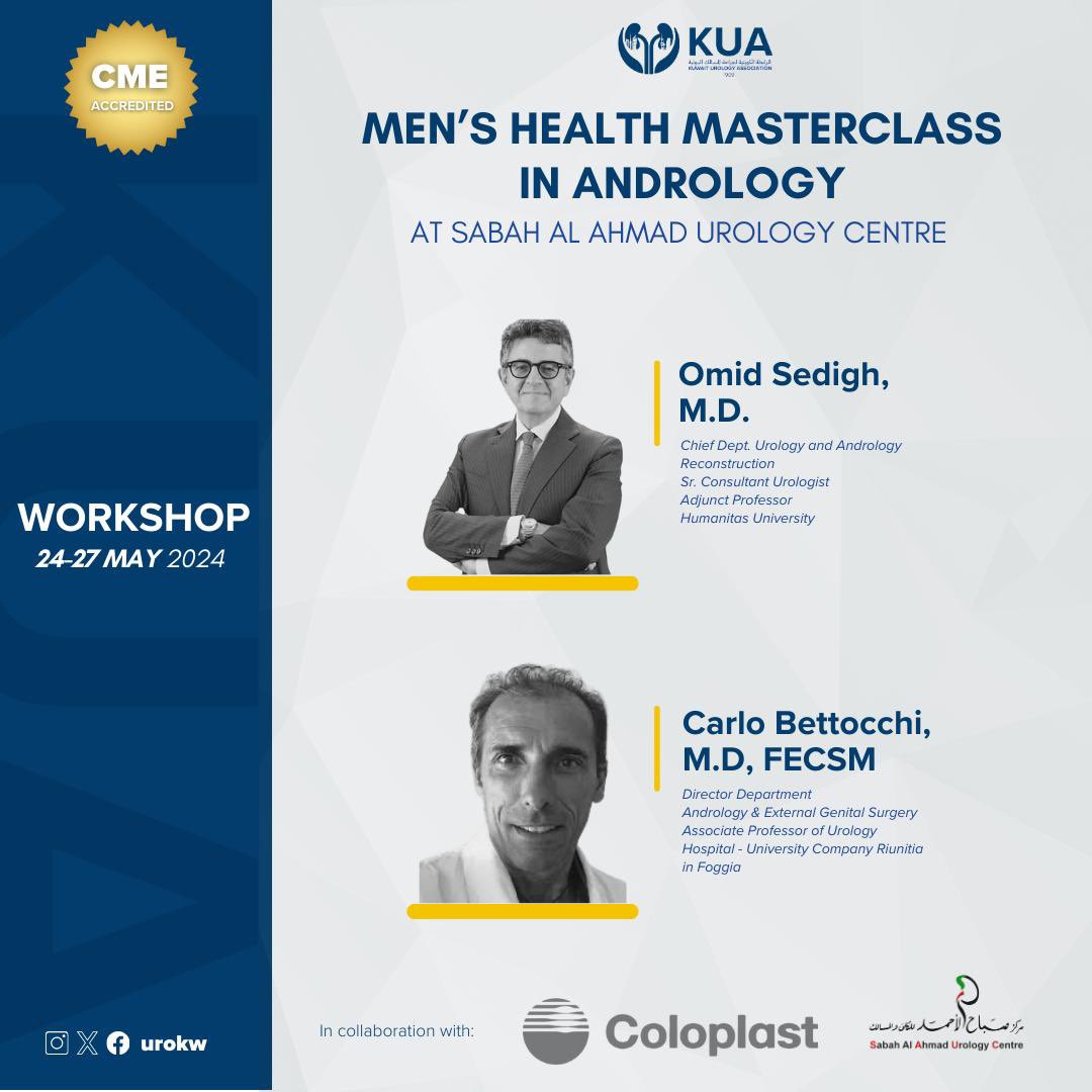 Save the date Book your seat for the next KUA EVENT! The 1st men’s health masterclass in Andrology LIVE SESSION SURGERIES HANDS-ON WORKSHOPS THE LATEST UPDATES IN ANDROLOGY With visiting pioneers from Italy Special thanks to Coloplast for their support