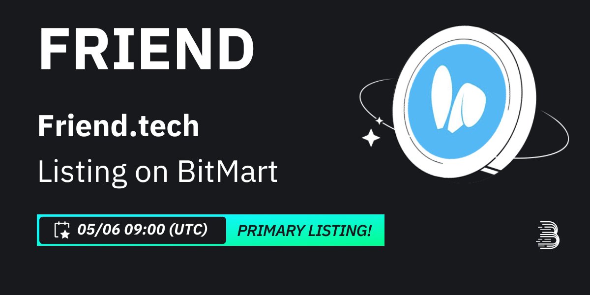 #BitMart is thrilled to announce the primary listing of Friend.tech (FRIEND) @friendtech🔥 Friend.tech is a blockchain-based decentrialized social platform. It features social space that is governed and own by the community using 'keys'. 💰Trading…