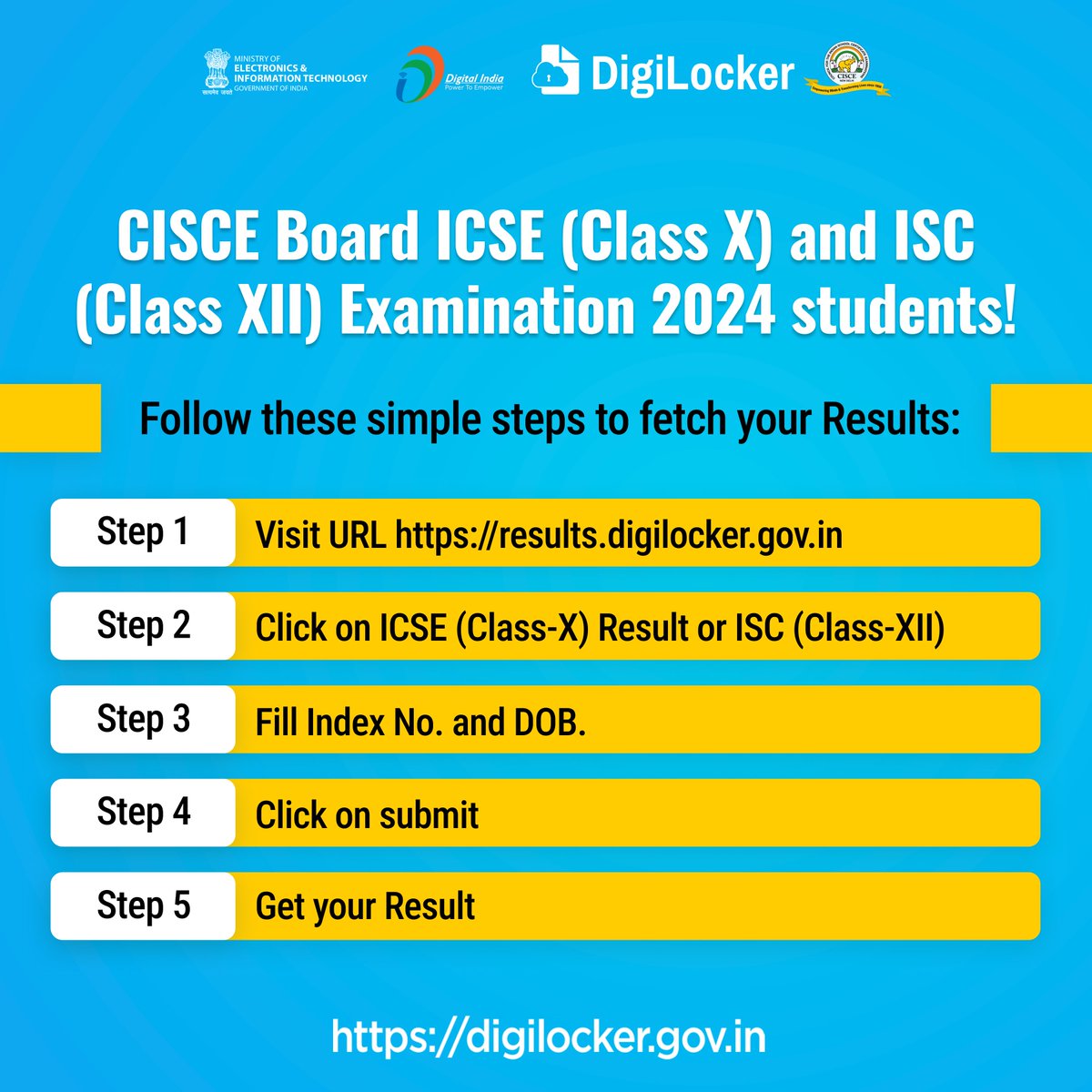 ✨STEPS TO CHECK YOUR BOARD RESULTS✨ How to check CISCE Class X and Class XII results on #DigiLocker? Check the image below! results.digilocker.gov.in #DigitalIndia @digilocker_ind