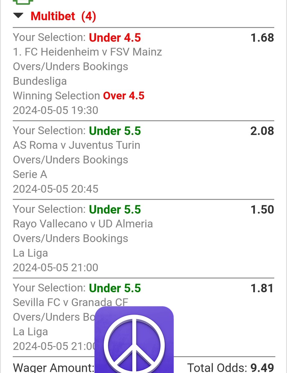 Sunday 9 Odds, deficit of 1