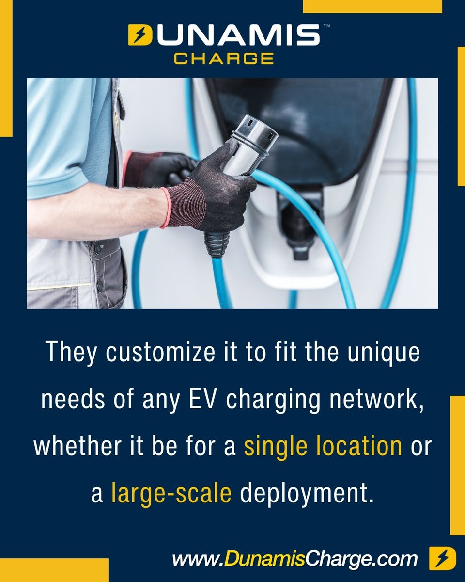 Dunamis Charge: Tailored to your network's needs! ⚡ Our solutions are customized to fit the unique requirements of any EV charging network, whether it's a single location or a large-scale deployment.  #CustomCharging #DunamisCharge 🔌🌟