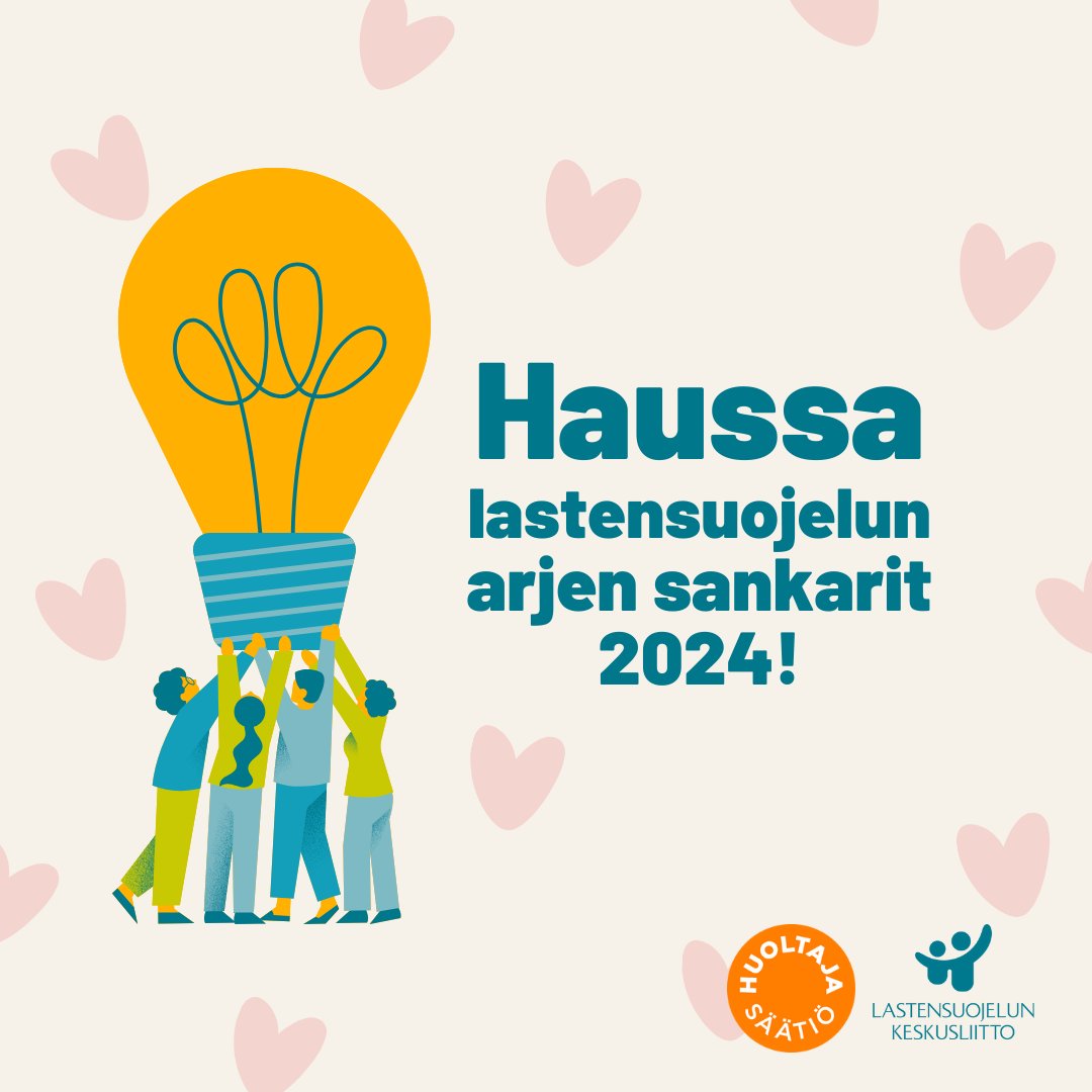 Etsimme nyt @huoltajasaatio kanssa lastensuojelun arjen sankareita 2024! 💡 Haussa on tiimi, joka on onnistunut erityisen hyvin lastensuojelun keskeisimmässä tehtävässä: lasten suojelussa. ❤ Kuka vaan voi ehdottaa palkinnon saajia 14.6. mennessä! lskl.fi/uutiset/ehdota…
