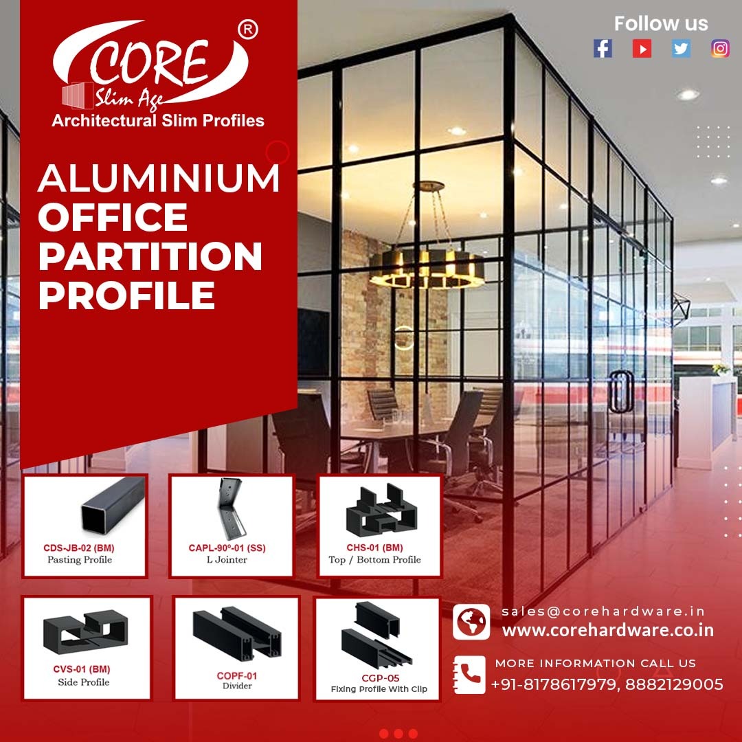 Elevate your workspace today with Core's Aluminium Office Partition Profiles. Our versatile office partition profiles effortlessly enhances the aesthetics and functional flexibility of your office spaces.

#myofficeidea #AluminumPartitions #ModernOffice #interiors  #corehardware