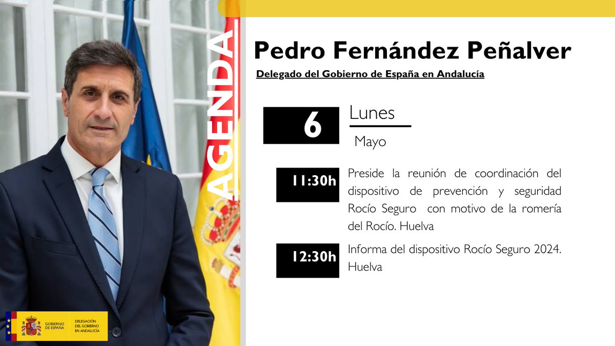 📅 Agenda del delegado del Gobierno 🇪🇸 en #Andalucía, @PedroFdezGob , para hoy lunes 6 de mayo.