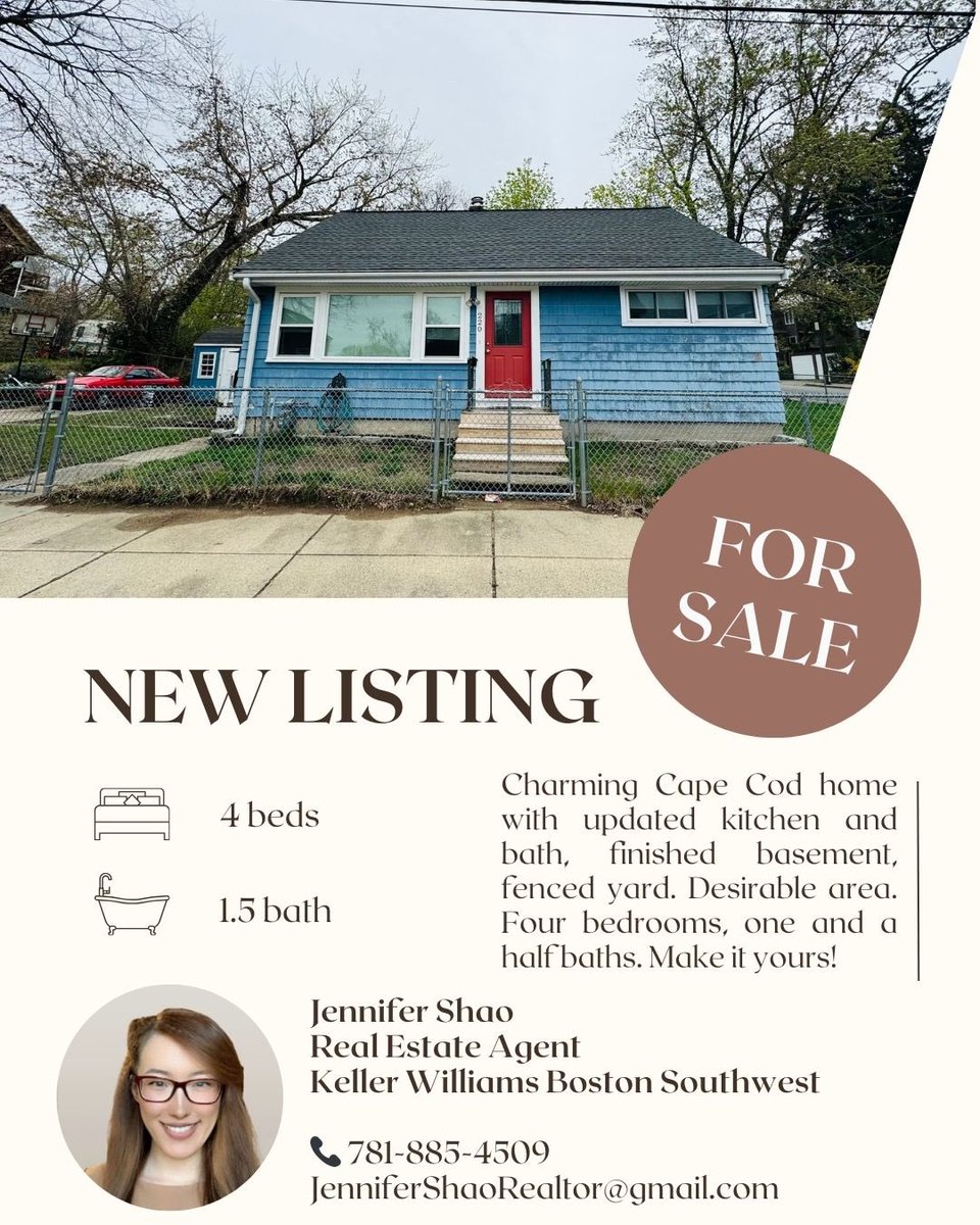 🏡 Don't miss out on the opportunity to make this house your home sweet home!

220 Glenellen Rd, West Roxbury, MA 02132

Listing Agent: Jennifer Shao 
Listing Office: Keller Williams Realty Contact:  781-885-4509

#SellerAgent #RealEstate  #HomeTour #PropertyTour #HouseForSale