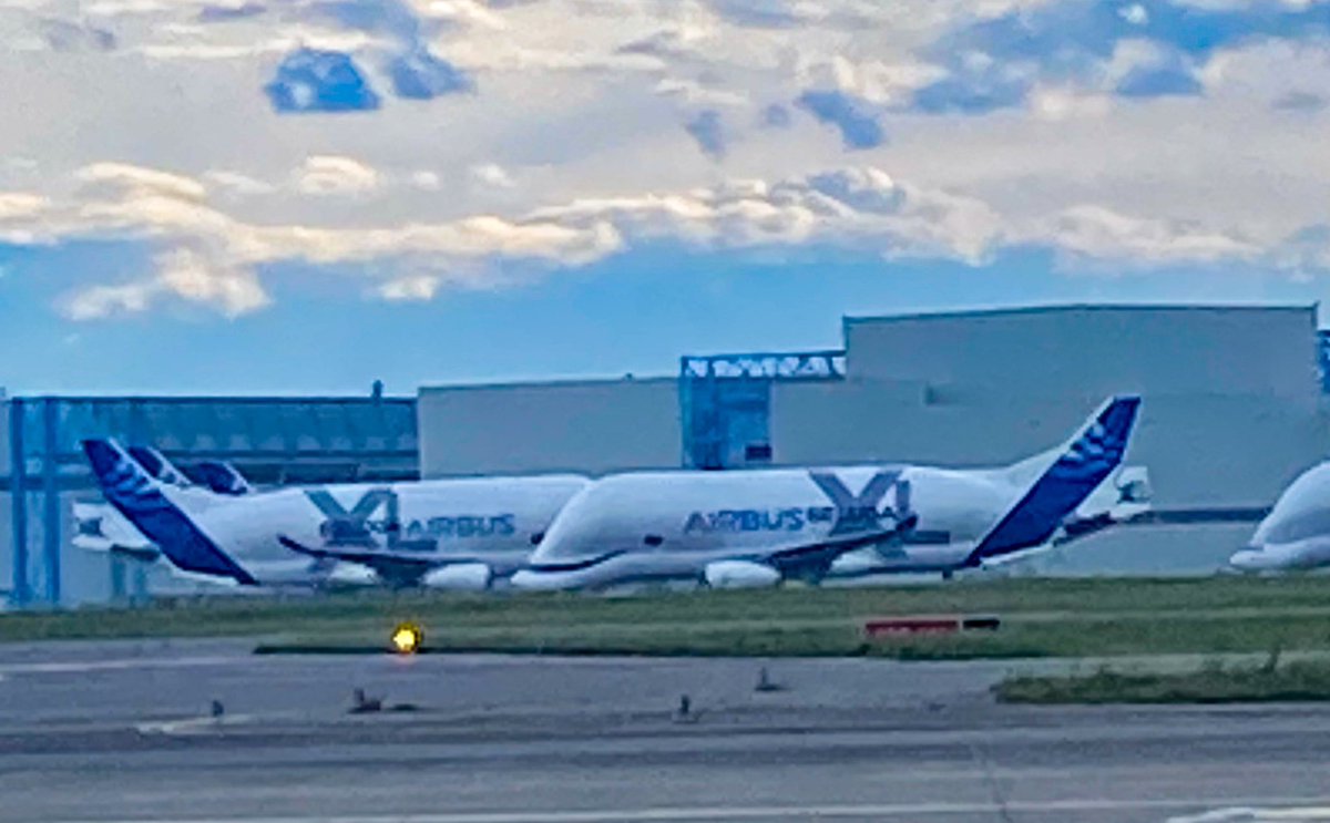 Saw these crazy, big airplanes at Toulouse Airport. Airbus Belugas.