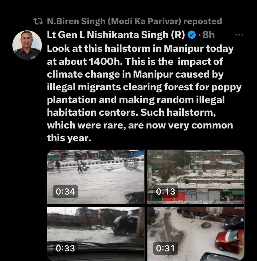 Some people with a retarded personality blamed Kukis for heavy hailstorm yesterday. For all mayhem happenings in Kangleipak, Kukis will be accused as usual. When you despise certain people, you lose your very sense of reason and only mentally retarded people will assume such…