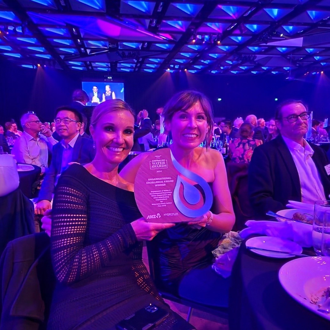 We're very honoured having won the Organisational Excellence Award at the National @AustralianWater
Award for the Waterwise Perth Action Plan with @watercorpwa and other contributing agencies. Congratulations to all involved!
More: ow.ly/eOFy50Rx0om

#DWERatWork #Waterwise