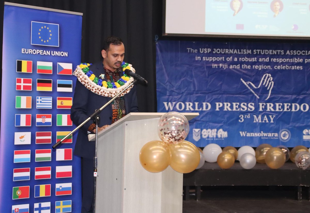 Media’s crucial role in ClimateChange & environment reporting was the focus of @UniSouthPacific JournalismProgram #WPFD event. EU Pacific Ambassador Plinkert, PIFs GS Puna & Fiji Environment Ministry PS Dr Michael delivered powerful addresses followed by panel discussion.