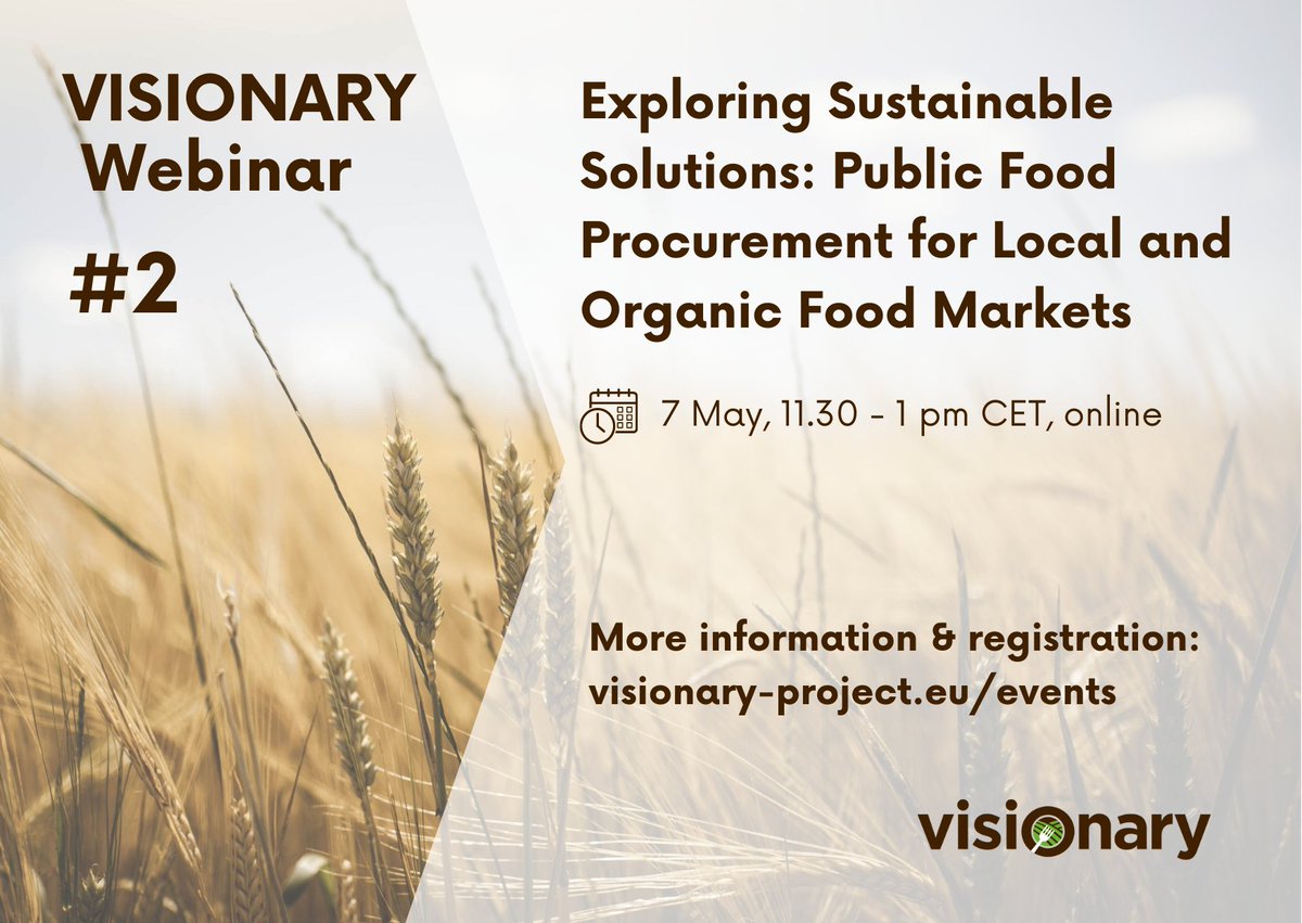 Last chance to join our webinar on promoting local and #organic food through public food procurement. Register now: visionary-project.eu/events/visiona… 

📅 7 May 
⌚ 11:30 - 13h CET (10:30 - 12 UTC)

With <a href="/katrin_prager/">Katrin Prager</a>, <a href="/Shadi65250278/">Shadi Hashem</a>, <a href="/uniofglos/">University of Gloucestershire</a>

<a href="/BEATLES_EU/">BEATLES project EU</a> <a href="/ENFASYS1/">ENFASYS</a> <a href="/food2030eu/">FOOD 2030 Networks</a>