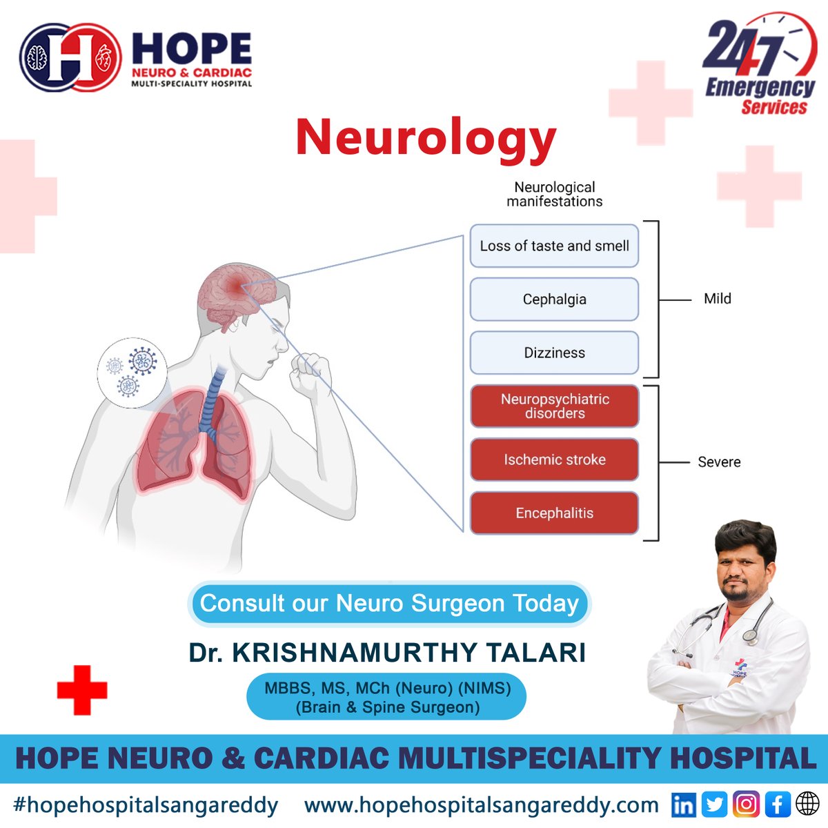 Neurology
Hope Neuro & Cardiac Multispecialty Hospital
Dr. Krishnamurthy Talari
Neuro & Spine Surgeon
Appointment : 7729955455
#memorylos #headache #weaknessoflims #Visualproblems #sleep #sleepdisturbance #BrainAwareness #headacherelief