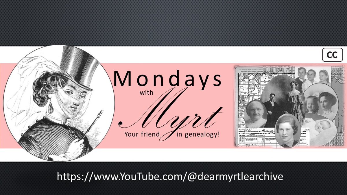 Join us for MONDAYS WITH MYRT (season 2), jam-packed with genealogical news, inspiration &amp; how-to discussions. youtube.com/@dearmyrtlearc…

✔️WHEN
— Livestream via YouTube starting at noon Eastern.
— Automatically recorded &amp; available immediately.