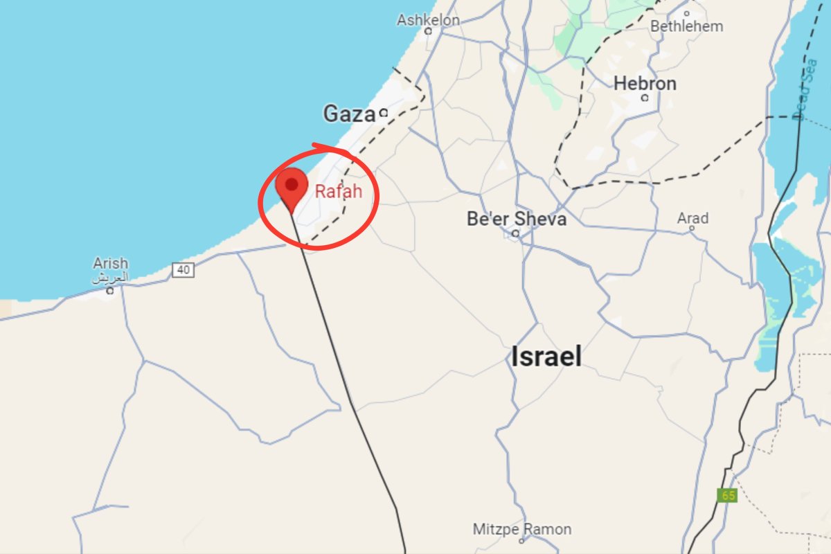 Rafah is here, Palestinians have been instructed to not move east and can not move west into Egypt. There is a sea to the north. And I'll let you guess what happens if they try to go south.