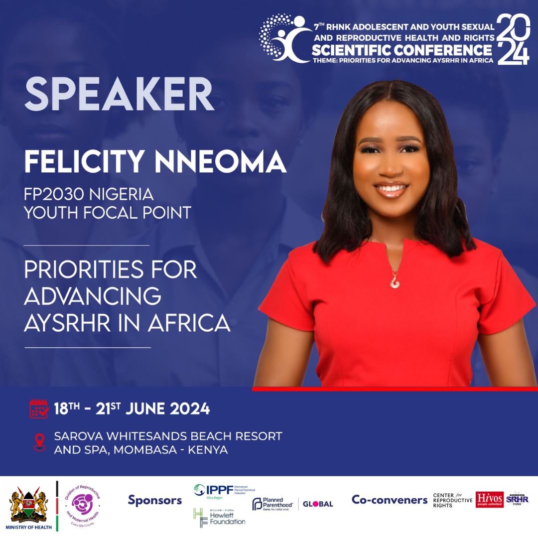 Excited to announce @NomyFelicity as a speaker at our #RHNKConference2024! With a strong focus on SDGs, gender equality & youth empowerment, Felicity is a dynamic advocate for change. Join us as she shares insights on sexual and reproductive health, gender equity & climate action