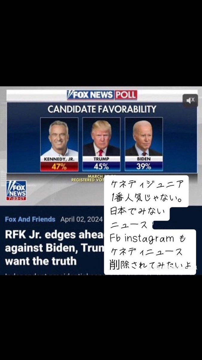 日本ではなかなかでないニュースです。
アメリカ大統領選挙
#RFKJr #RFKJr2024 が現在1番のようです。　@RobertKennedyJr