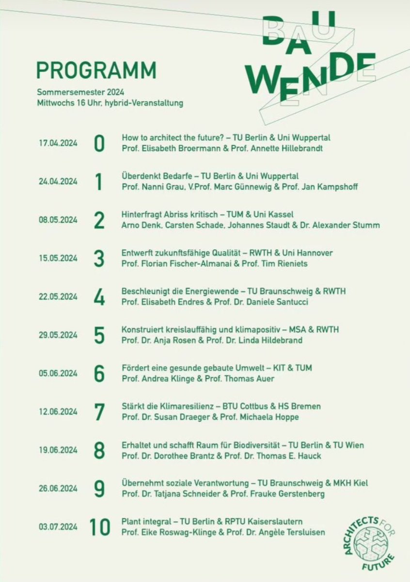 ++Mittwoch++

Weiter geht's mit der hybriden Vorlesungsreihe zur #Bauwende🔥🔥

Diesmal: Hinterfragt Abriss kritisch
Mehr hier: architects4future.de/news/ringvorle…