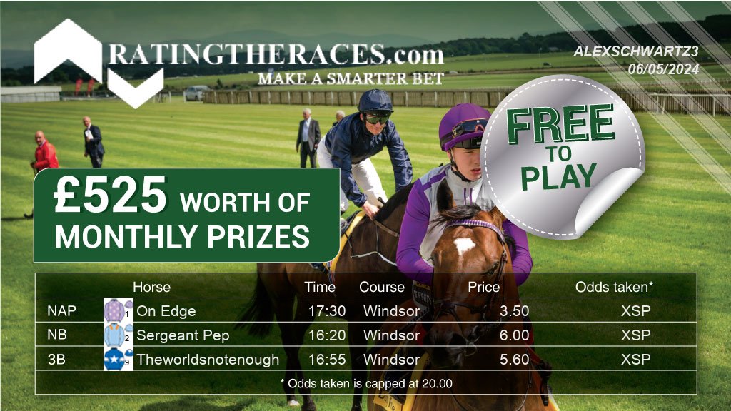My #RTRNaps are: On Edge @ 17:30 Sergeant Pep @ 16:20 Theworldsnotenough @ 16:55 Sponsored by @RatingTheRaces - Enter for FREE here: bit.ly/NapCompFreeEnt…