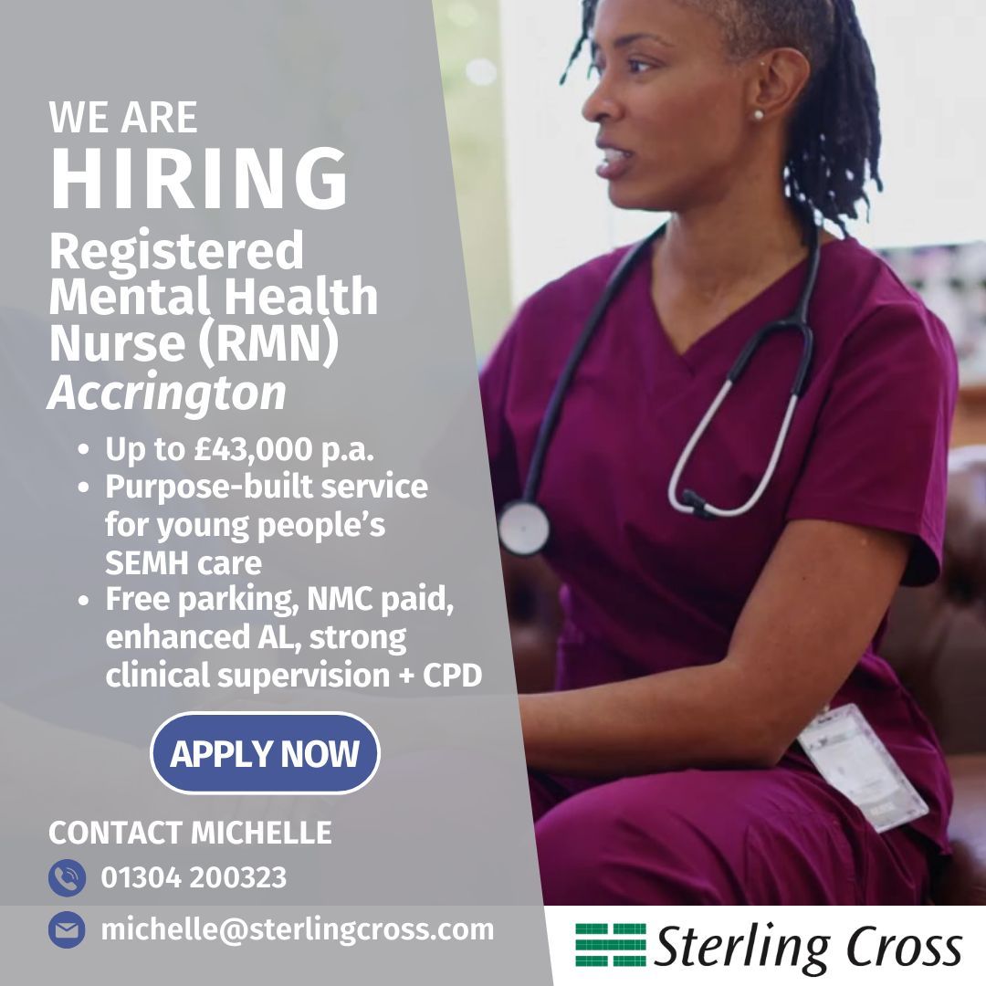 An #Accrington centre for #CYP #mentalhealth support is seeking an empathetic #Nurse #RMN to join the team – enhance care for complex #SEMH at this modern, purpose-built unit 💚 Contact #Michelle for more info via michelle@sterlingcross.com #CAMHS #mentalhealthjobs #nursejobs