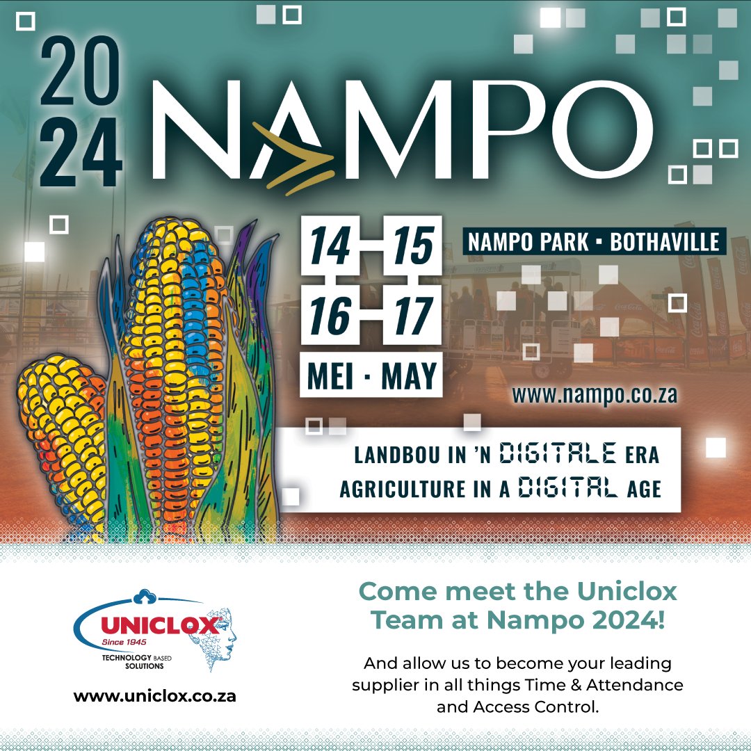 Are you ready for Nampo? It starts next week!
🗓️: 14-17 May 2024
🎟️: bit.ly/3Q1x2jf
📍: Nampo Park, Bothaville, Free State
#Nampo #Agriculture #accesscontrol #software #softwaredevelopment #biometrictimeclock #timeandattendance #facialrecognition #cloudsoftware