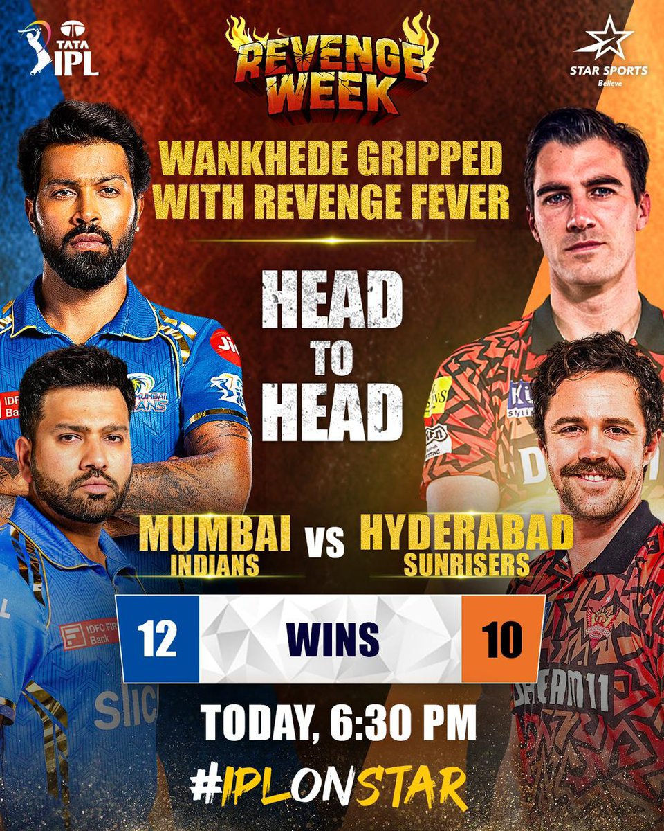 *Mumbai eye a comeback against the record-breakers, Hyderabad!*💙🧡

This #RevengeWeekOnStar, the home team welcome the Orange Army with pay back! 👀

Who will take the win tonight?
🙏 - Mumbai 
👍 - Hyderabad

📺 | MIvSRH | TODAY, 6:30 PM | #IPLOnSta
#IPLCricket2024 
#IPLUpdate