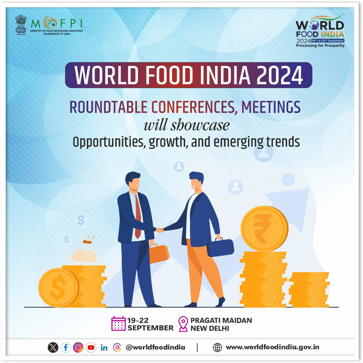 The Stalwarts of the food process are meeting under a roof. The Mega Event of #WFI2024 will see the next level  achievement in this season. If you are a Food Investor/Innovator/Enthusiast, don't miss to be the part of the event. more details- www. worldfoodindia.gov.in