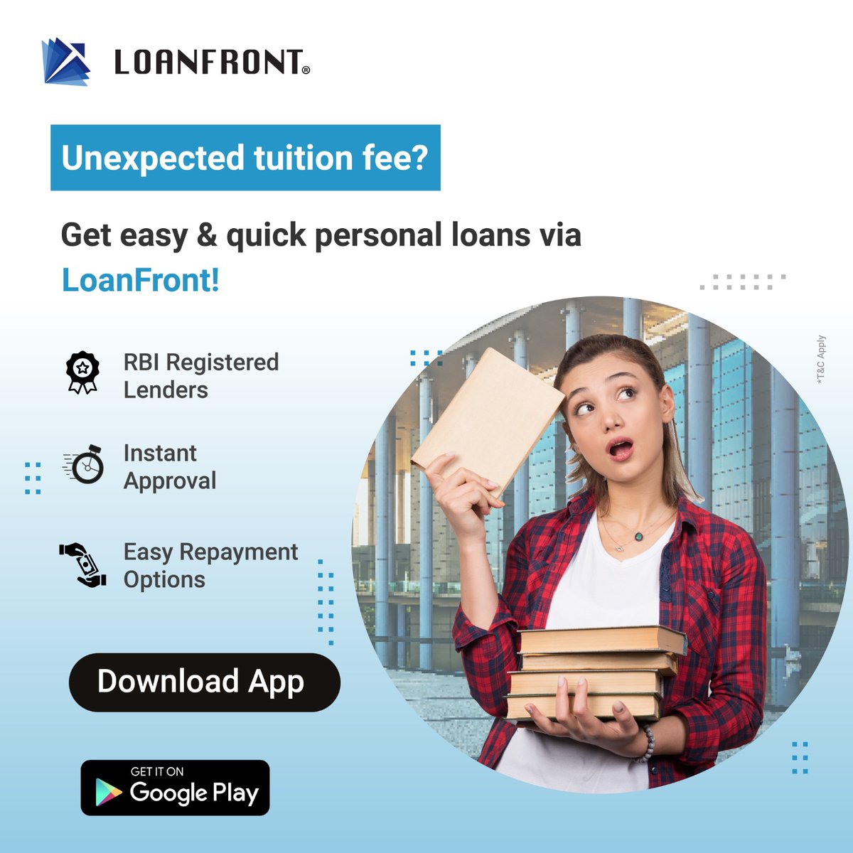 Struggling with an unexpected tuition fee? LoanFront has you covered. Get the funds you need to invest in your education today! 💼🎓 
#LoanFront #PersonalLoans #GoLoanFront #loanservices #loans #instantloanonline