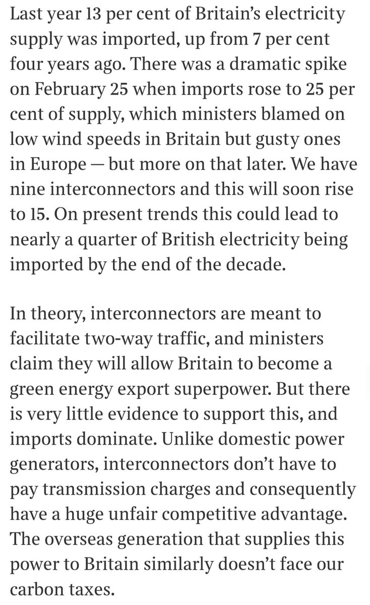 Bit odd that this @CPSThinkTank op-ed doesn't mention any of the benefits of electricity imports - cheaper power and *more* energy security as other countries' surplus helps offset intermittent renewables. thetimes.co.uk/article/uk-can…