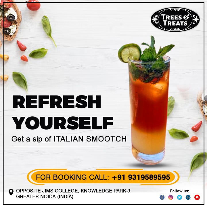 How about treating yourself to a refreshing Italian smootch at Trees and Treats? It's the perfect way to quench your thirst and satisfy your taste buds! Don't miss out!

#TreesAndTreats #italiancuisine #italiansmootch #refreshingmoments #mocktails #mocktailtreat