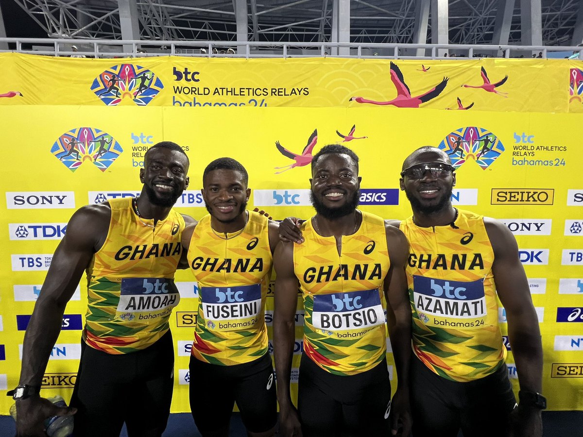 🇬🇭 Individual times of Ghana’s 4x100m relay team that secured Olympic qualification at the Bahamas 🇧🇸 World Relays:

☑️ Ibrahim Fuseini - 10.69
☑️ Isaac Botsio - 9.13
☑️ Benjamin Azamati - 9.35
☑️ Joe Paul - 9.12

#JoySports